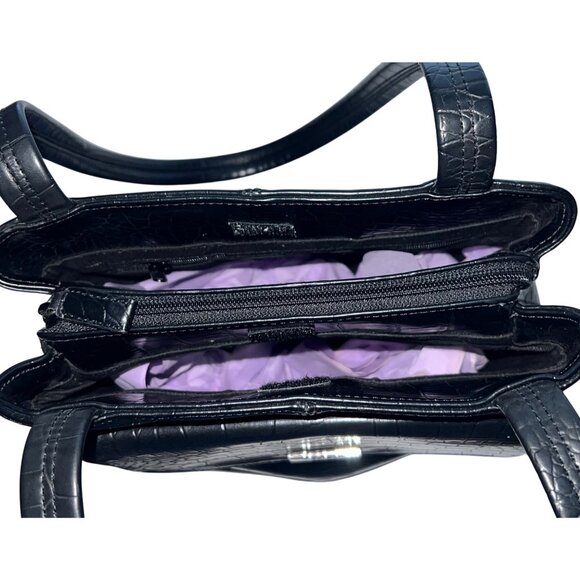 Nine West Chic Faux Croc Embossed Black Shoulder Bag - Snap/Zip Closure Storage - Picture 8 of 11